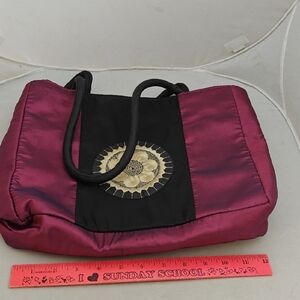 Stylish Fuchsia Satin Tote Bag with Black Accents